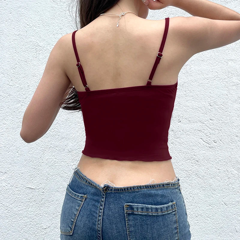 Hnewly Red Patchwork Lace Camis Y2k Vintage Sleeveless Skinny Bandage Bow Crop Top Women Summer Casual Tees Harajuku Ladies Tops