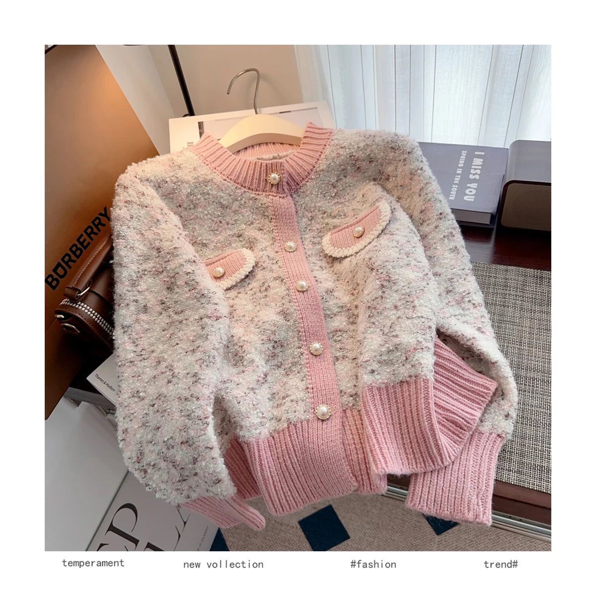 Hnewly  Luxury Pearl Button Sweater Women O-Neck Long Sleeve Cardigan Coat  Single Breasted Warm Jacket Casual All-Matched Knitwear Top
