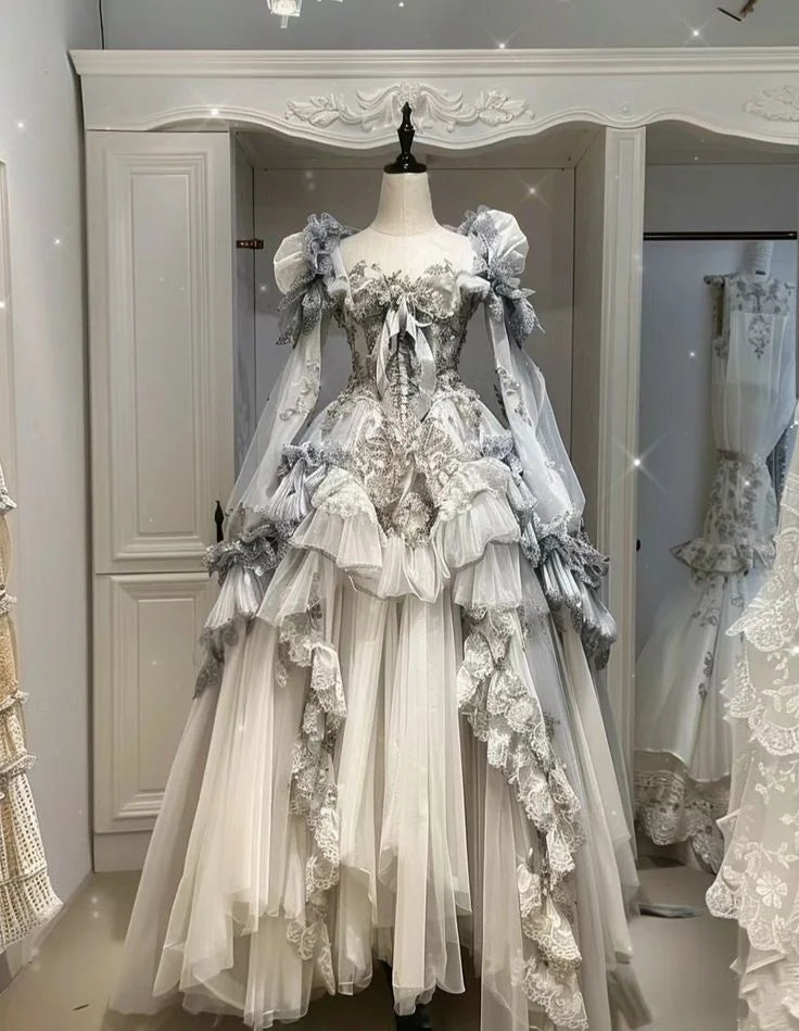 Hnewly  Off White Fantasy Victorian Prom Dress Delicate Applique Square Neck Corset Lace Applique Customised Vestidos De Fiesta