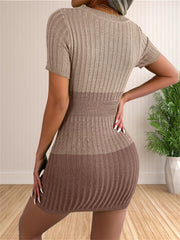 Hnewly  Womens Sweater Dress Summer Color Block Crewneck Short Sleeve Cut Out Bodycon Dresses