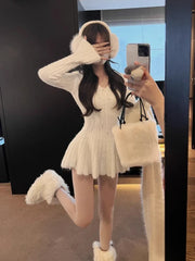 Hnewly cute winter outfits Sweet Knitted Sweater Dress Women Casual Long Sleeve Elegant French Y2k Mini Dress Even Party Autumn Korean Fashion Chic