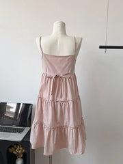 Hnewly New Design Print Pink Spaghetti Strap Dress All-Match Elegant Temperament Sexy Prom Gown Sweet Bow A-Line Dress Cozy Streetwear