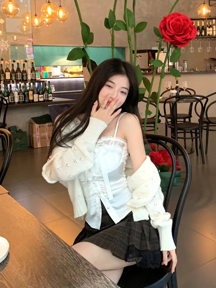 Hnewly Summer Pure Color Lace Camis Blouse Women Casual Party Elegant Sexy Crop Tops Slim Korean Style Fashion Designer Chic Vest