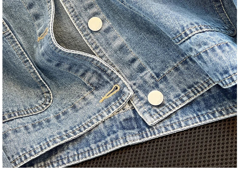 Hnewly  Light Blue Retro Denim Jacket Women's Spring Single Breasted Loose Cardigan Short Top Autumn O-Neck Long Sleeve All-Matched Top