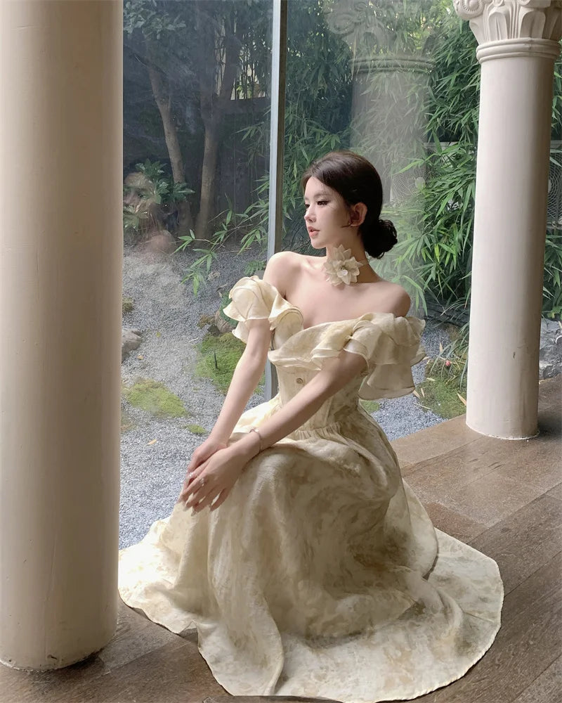 Hnewly French Vintage White Strapless Midi Dresses for Women 2024 Summer New Elegant Party Sleeveless Slim Evening Prom Female Clothing