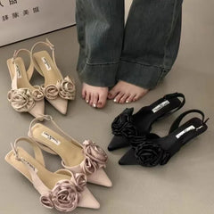 Hnewly New Brand Women Sandal Fashion Flower Ladies Elegant Dress Slingback Shoes Thin Low Heel Dress Mules Pumps