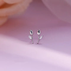 Hnewly  Silver Minimalist Zircon Flower Tulip Stud Earrings for Women Girls Student Piercing Earrings New Accessories Gifts