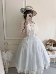 Hnewly  Summer New Sweet Lace Cape Patchwork Dress Design Elegant Bow Slim Thin Dresses Women  France Fashion Long Princess Dress