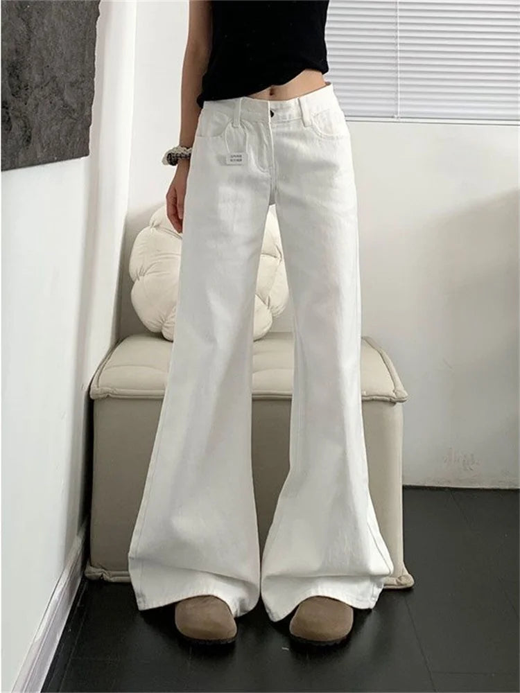 Hnewly  Vintage White Bootcut Jeans Women - Low Rise Flared Denim Pants American Retro Wide Leg Trousers Loose Fit Y2K Style