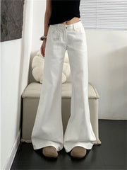 Hnewly  Vintage White Bootcut Jeans Women - Low Rise Flared Denim Pants American Retro Wide Leg Trousers Loose Fit Y2K Style