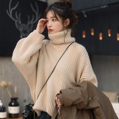 Hnewly  Oversized Turtleneck Sweater Women Loose Plain Rolled Neck Jumper Knit Pullovers Loose Soft Knitwear Autumn Winter Outfit