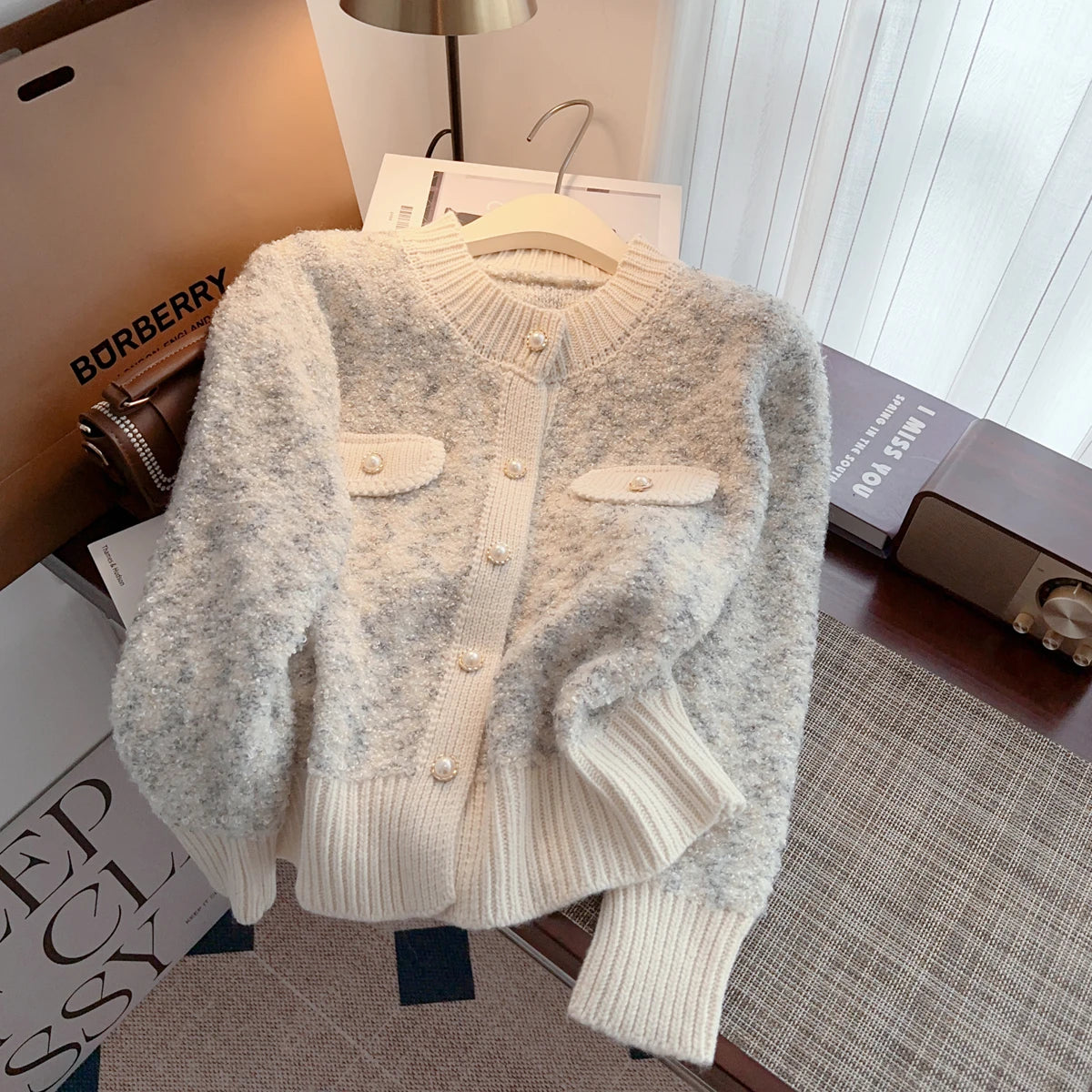 Hnewly  Luxury Pearl Button Sweater Women O-Neck Long Sleeve Cardigan Coat  Single Breasted Warm Jacket Casual All-Matched Knitwear Top