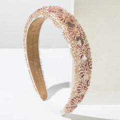 Hnewly  Sequins Wide Brim Headband Handmade High Cranial Top Face Wash Hairbands Hand Sewn Rice Beads Women Headwear Hair Accessories