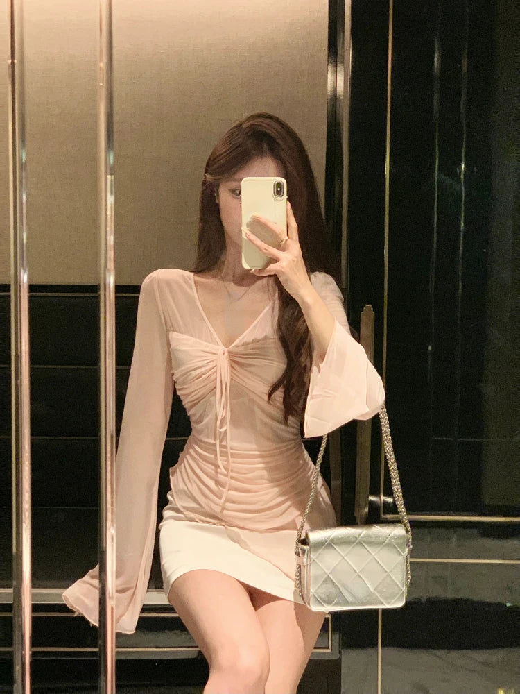 Hnewly Elegant Chiffon Lace Thin Blouse Women Casual Office Lady Beach Style Shirts Outwear Tops Korean Fashion Summer Chic V-Neck