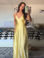 Hnewly Fashion Solid Stain Sling Maxi Vestido Chic Sleeveless Backless V Neck Off Shoulder Slim Dress 2025 New Summer Lady Evening Wear