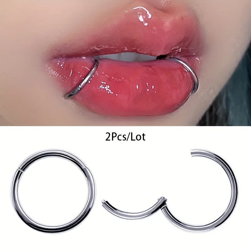 Hnewly  2PC Hinged Segment Nose Hoop Rings Women Surgical Steel Nose Rings Septum Clicker Ring Ear Daith Hoop Earring Piercing Jewelry