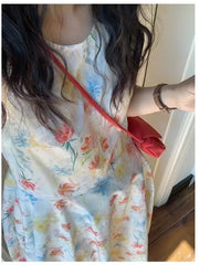 Hnewly  Gradient Floral Print Sleeveless Vest Dress Women's Summer Casual Cotton Long Dress Commute Style A-Line Silhouette