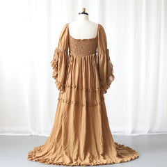 Hnewly  Maternity Dress Photoshoot Boho Long Sleeve Pregnancy Gown Flowy Ruffle Maxi Dresses Baby Shower Photography Prop Elegant Style