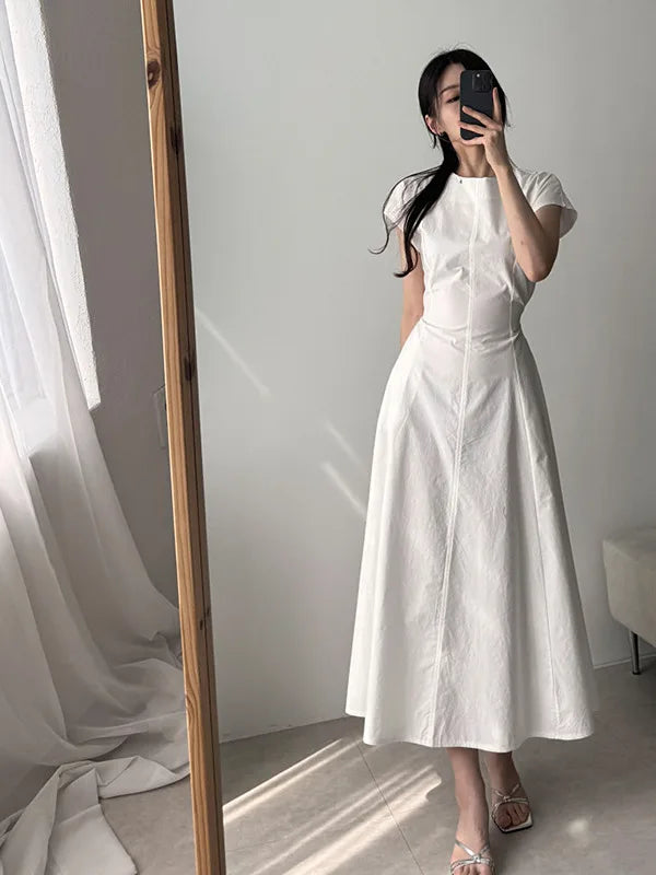 Hnewly Summer Svel Wrap Waist Dr Women's Pure Color Long Dr round Ne Design Faionable plus Size Clothing