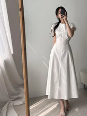 Hnewly Summer Svel Wrap Waist Dr Women's Pure Color Long Dr round Ne Design Faionable plus Size Clothing