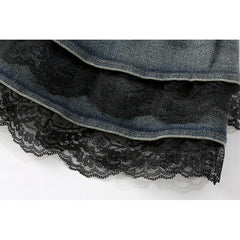 Hnewly  Summer Women Ballet Core Y2k Mini Denim Skirt Harajuku Japanese Preppy 2000s Grunge E-girl Gyaru Coquette Kpop Ruffle Design