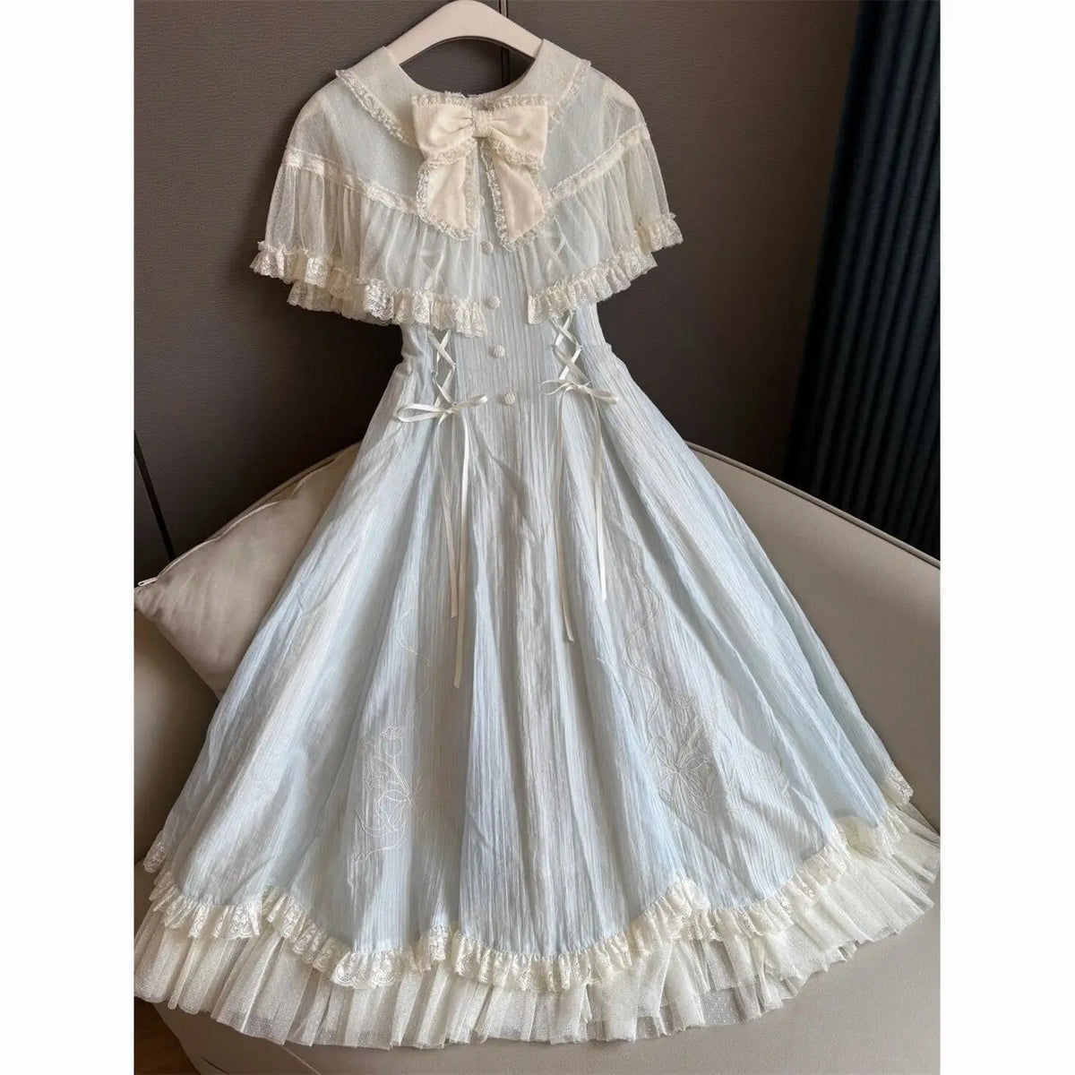 Hnewly  Women Dresses Japanese Style Ruffles Bandage Bows Lolita Long Dress Spring Summer Vintage Grils Vestidos Mujer