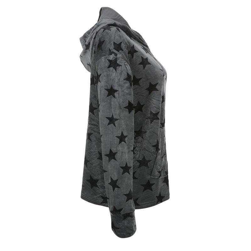 Hnewly Gothic Sweatshirt Women Punk Style Star Pattern Zip Up Long Sleeve Hooded Tops with Pockets y2k Dark Academia Clothes
