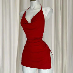 Hnewly Backless Bandage Dress Sexy Girl Black V Neck Elegant Irregular Slim Sweet Korean Women Mini Dresses 2025 New Fashion Nightclub