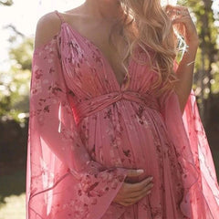Hnewly  Maternity Dress for Photoshoot Women Summer Floral Thin Chiffon Ankle-Length Dresses Pregnancy Sukienka Female Belly Beach Dress