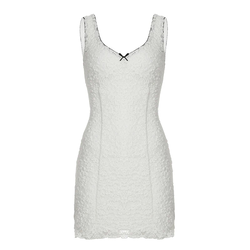 Hnewly Fashion Lace Spliced Slim Fit Women Tank Dresses Summer Sexy Chic V-Neck Mini Hottie Elegant Frocks