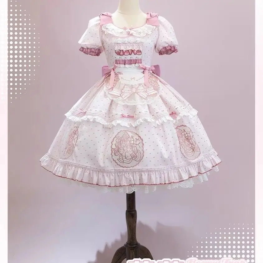 Hnewly  Japanese Sweet Lolita Kawaii OP Dress Women Pink Princess Y2k Bow Ruffles Dresses Female Korea Style Design Chic Outfits