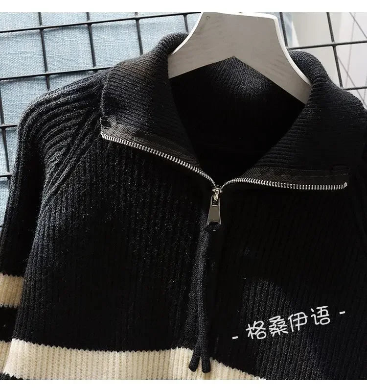Hnewly  Half Zipper Stripe Pullover Sweater  Women Loose Knitted Base Shirt  2025 Spring /Autumn Japanese Style Long Sleeve Pullover Top