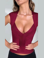 Hnewly  Sexy Elastic Women'S Vest Sleeveless V-Neck Slim Crop Tops Lady Tanks Spring Summer Fashion Female Street Vacation Tank