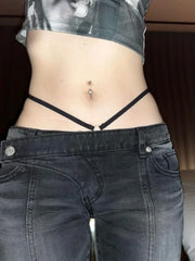 Hnewly  American Street Low-waisted Flare Pants Black Gray Gradient Denim Trousers Y2k Vintage Washed Straight Wide Leg