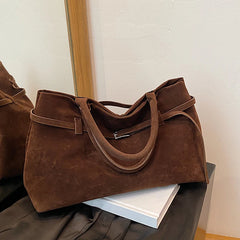 Hnewly  Faux Suede Tote Bags For Women Luxury Designer Handbags Purses New In Vintage Belt Buckle Large Capacity Underarm Shoulder