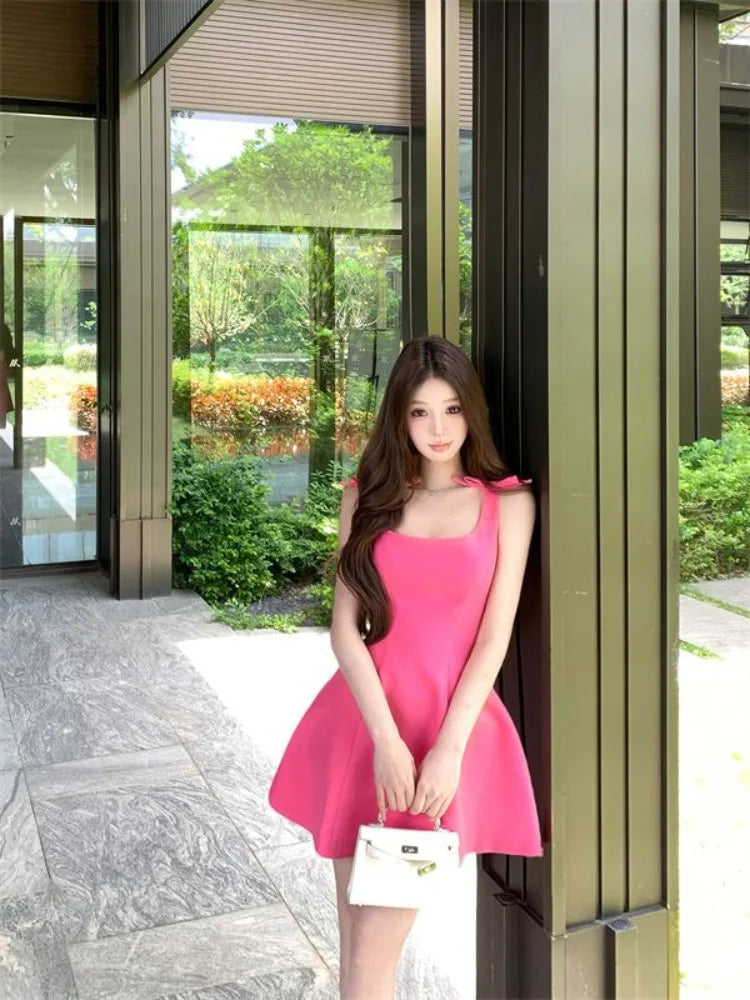 Hnewly  Woman Dress Bow Slash Neck Backless Slim Sexy Summer Fashion French Style Chic Mini Dresses Female Elegant Casual