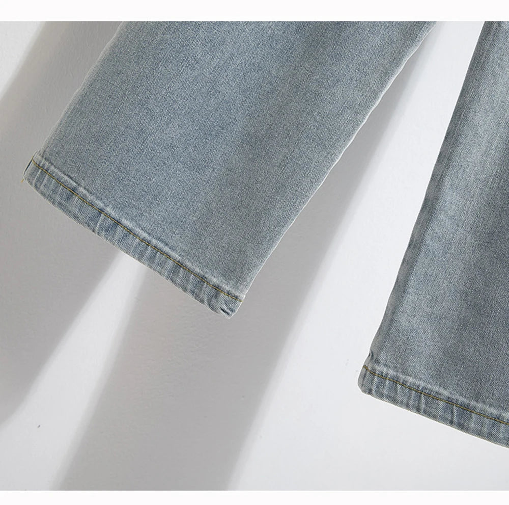 Hnewly XL-5XL Oversize Jeans Women's High Waisted Drawstring Wide Leg Denim Pants 2025 New Spring Autumn Loose Straight Leg Mop Pants