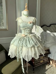 Hnewly  New New Chinese Style Small Fresh Ballet Style Elegant Fairy Lolita Jsk Dress Sweet Cute Lace Princess Dress Girl