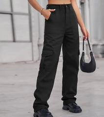 Hnewly  New Women's Cargo Wide Leg Pants Pocket Detail and Relaxed Fit Design Casual Fashion Bottoms for Street Wear Denim Pants