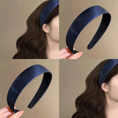 Hnewly  1Pc Blue Satin Shimmering Wide-Brim Headband for Autumn Winter American Retro Style, Luxe Vibe, Suitable for Face Washing Hair S