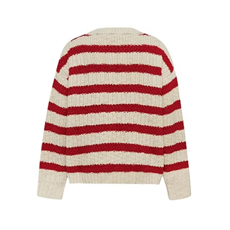 Hnewly  Striped Crew Neck Sweater Women Pullovers Long Sleeve Crewneck Knitted Jumper Ladies Fall Winter Casual Outfit
