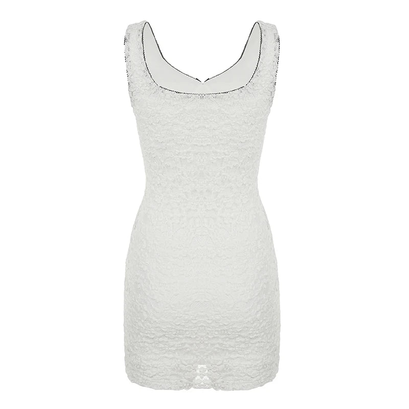 Hnewly Fashion Lace Spliced Slim Fit Women Tank Dresses Summer Sexy Chic V-Neck Mini Hottie Elegant Frocks