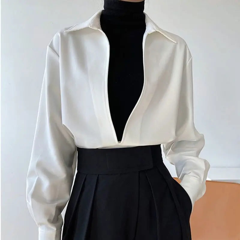 Hnewly V-neck Blouses Women Tops Shirt Retro Corduroy Solid Loose Simple Office Ladies Korean-style Leisure Elegant Comfortable