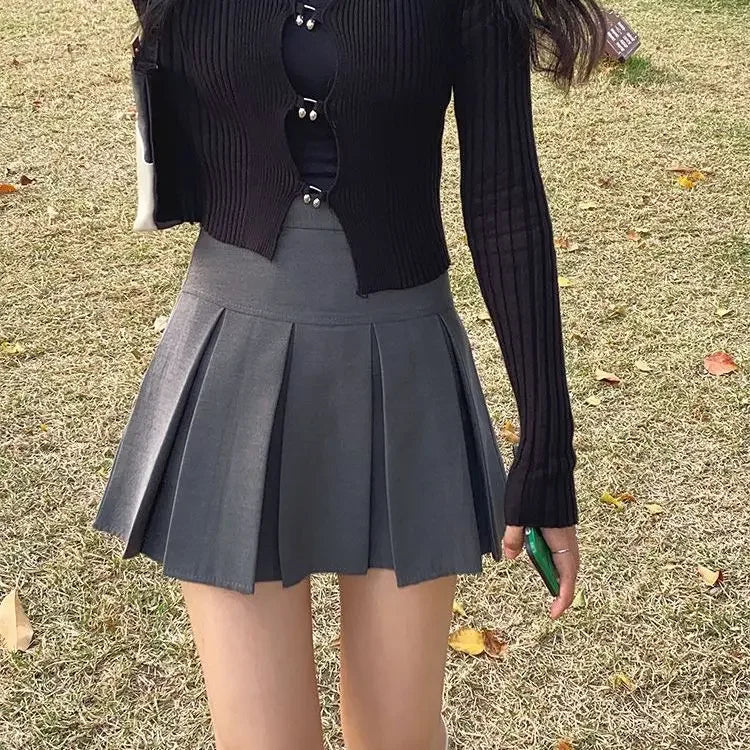 Hnewly Pleated Mini Skirts Women Spring Preppy Style All-match High Waist Streetwear Aesthetic Solid College Korean Fashion Tender Chic