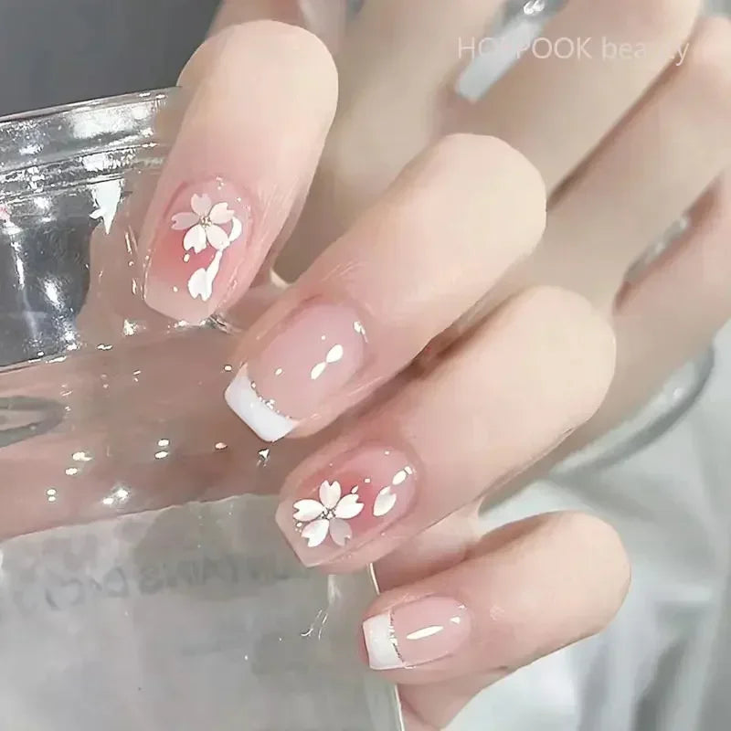 Hnewly 24pcs Red Rose False Nails Full Coverage Set Reusable Fake Nails Faux Acrylic Press on Nails with Accessories