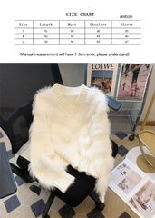 Hnewly  Imitate Mink Sweater for Women's Spring Autumn New Loose Long Sleeved Pullover Knitted Top Korean Slim V-neck Short Sweaters