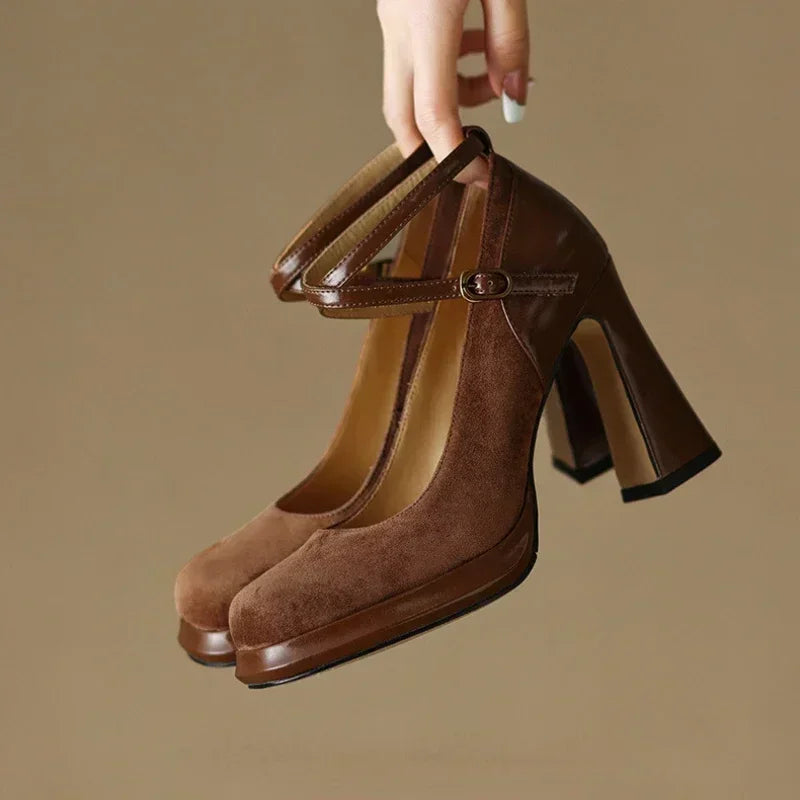 Hnewly Women's Autumn Footwear Heeled Shoes Woman 2024 Elegant Vintage Lolita Mary Jane Shoes Round Toe Chunky High Heels Party Shoes