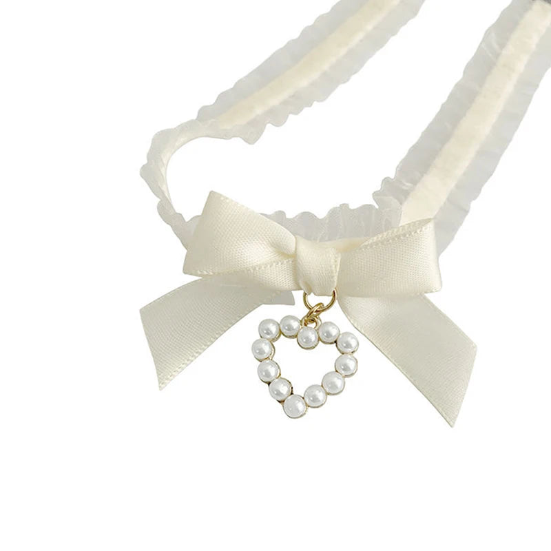 Hnewly Women's Cute Collar Lolitas Handmade Vintage Lace Heart Choker For Women Gothic Bow Knot Necklace Girls Uniform Accessories