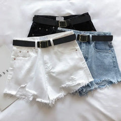 Hnewly summer inspo Women High Street Denim Shorts With Belt Casual High Waist A-line Jean Shorts Female Office Trousers Streetwear Summer