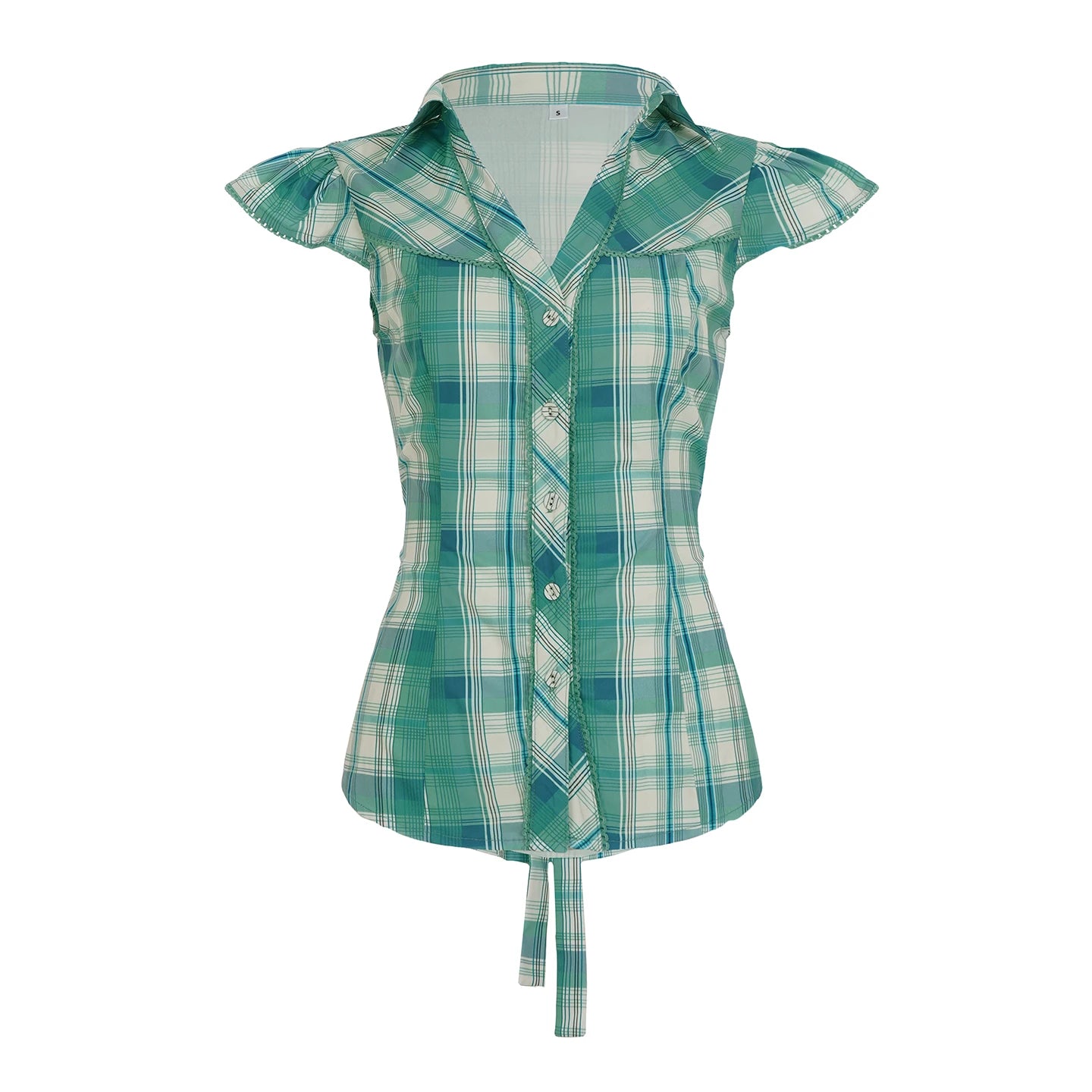 Hnewly Fashion Y2k Lace Spliced Plaid Prints Women Shirts Shorts Sleeves Retro Chic Design Summer Polo Blouses